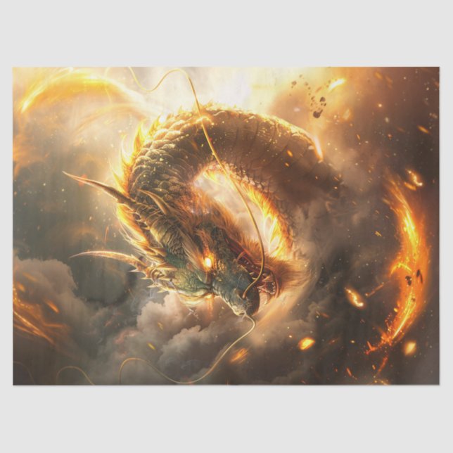 Golden Chinese Dragon Illustration Decoupage Tissue Paper (Front)