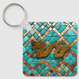 Golden Chinese Dragon New Year Monogram SqK Key Ring