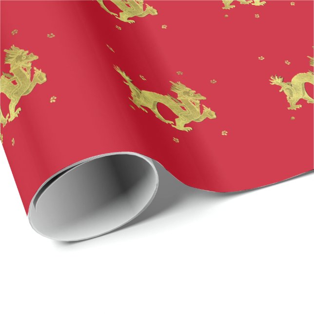Golden Chinese Dragon Wrapping Paper (Roll Corner)