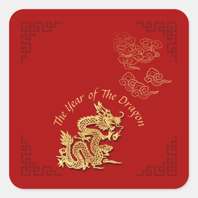 Golden Chinese Paper-cut Dragon Year 2024 SqS Square Sticker (Front)