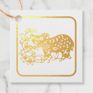 Golden Chinese Paper-cut Ox Year 2021 Foil GT Favour Tags