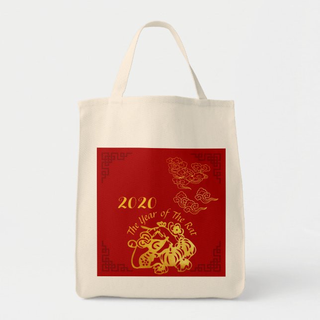 Golden Chinese Paper-cut Rat Year 2020 GNTB Tote Bag (Front)