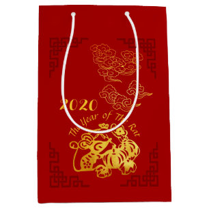 Golden Chinese Paper-cut Rat Year 2020 M Gift Bag