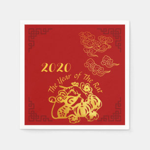 Golden Chinese Paper-cut Rat Year 2020 Party PN Napkin