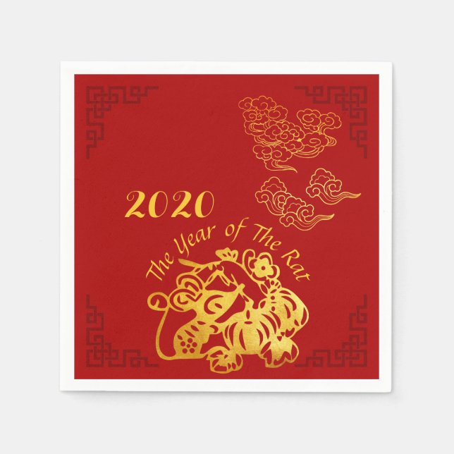 Golden Chinese Paper-cut Rat Year 2020 Party PN Napkin (Front)