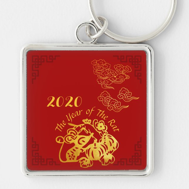 Golden Chinese Paper-cut Rat Year 2020 SqMK Key Ring (Front)