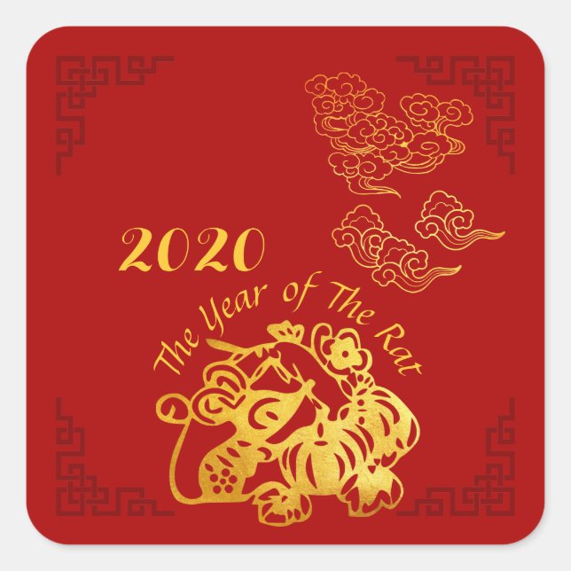 Golden Chinese Paper-cut Rat Year 2020 Sticker (Front)