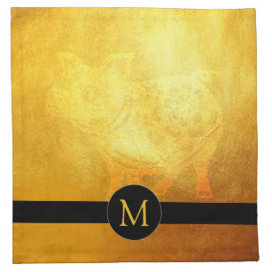 Golden Chinese Pig Papercut Monogram Cloth Napkin