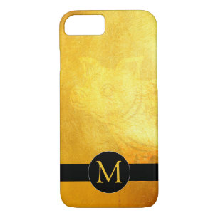 Golden Chinese Pig Papercut Monogram iPhone Case