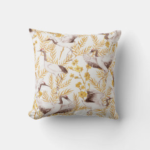Golden Chinese style, watercolor sakura pattern. Cushion