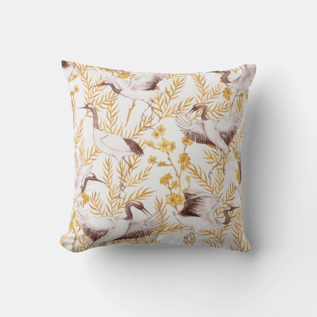 Golden Chinese style, watercolor sakura pattern. Cushion (Front)