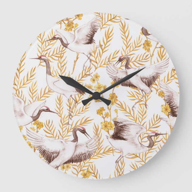 Golden Chinese style, watercolor sakura pattern. Large Clock (Front)