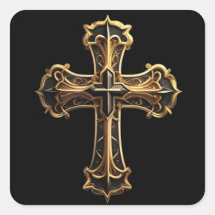 Golden Christ’s Cross 2 Square Sticker
