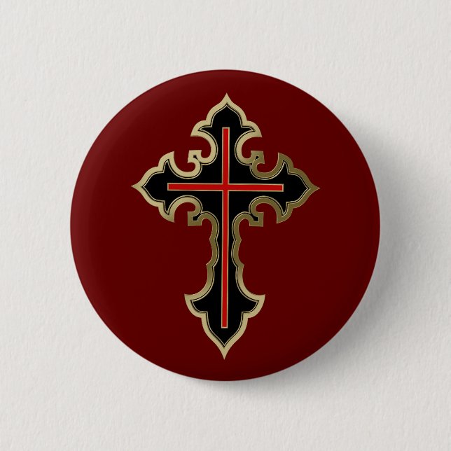 Golden Christian cross 6 Cm Round Badge (Front)
