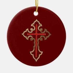 Golden Christian cross Ceramic Tree Decoration