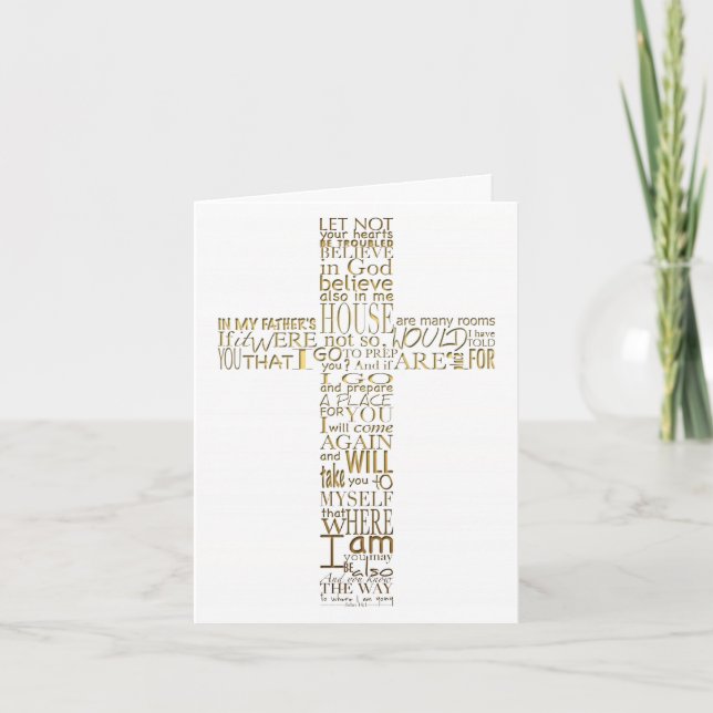 Golden Christian Cross John 14  Sympathy Thank You Card (Front)