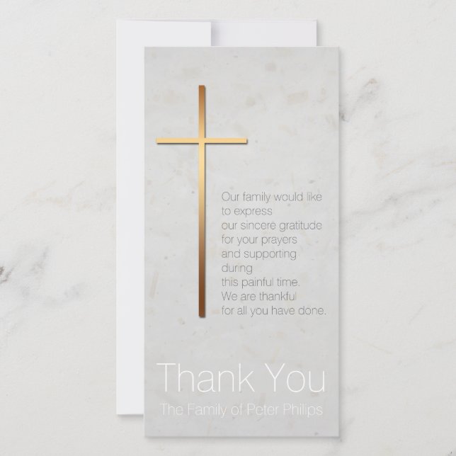 Golden Christian Cross Modern Sympathy Thank You (Front)