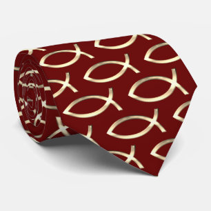 Golden Christian Fish   Dark Red Tie