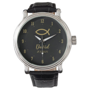 Golden Christian Fish Symbol Watch