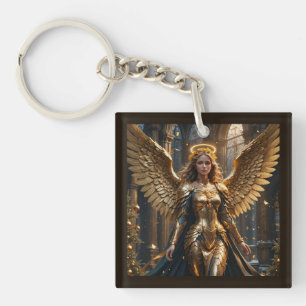 Golden Christmas Angel with wings Acrylic Keychain