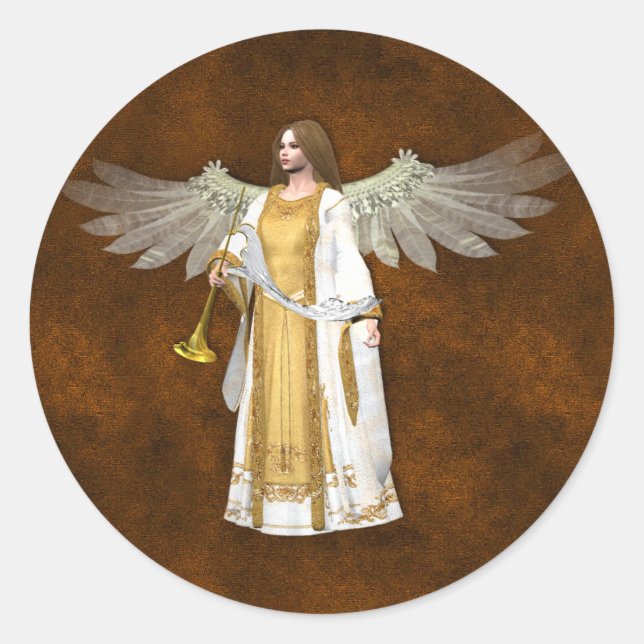 Golden Christmas Angels Classic Round Sticker (Front)