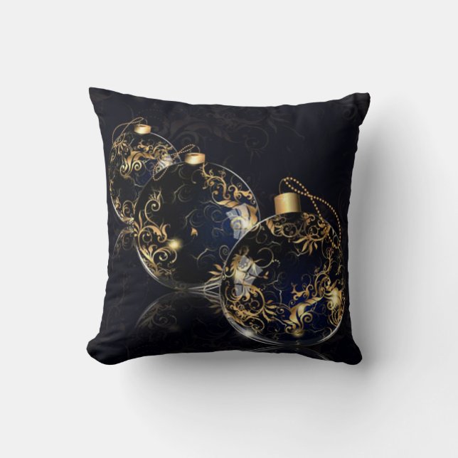 Golden Christmas Balls in Dark Background Square Cushion (Front)