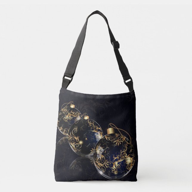 Golden Christmas Balls in Dark Background Tote Bag (Front)