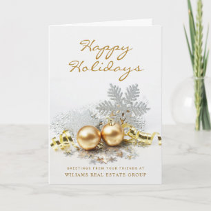 Golden Christmas Balls Ornament Corporate Greeting Holiday Card