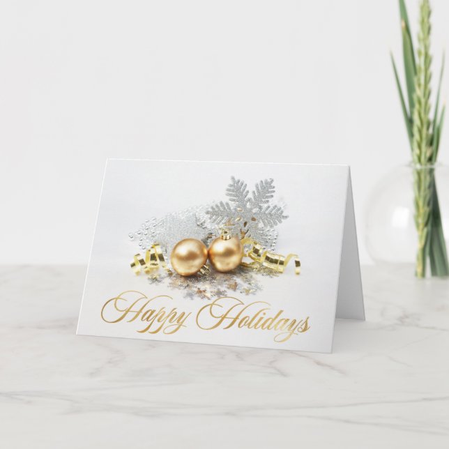 Golden Christmas Balls Ornament Corporate Greeting Holiday Card (Front)