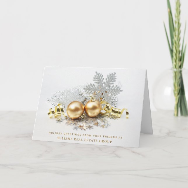 Golden Christmas Balls Ornament Corporate Greeting Holiday Card (Front)