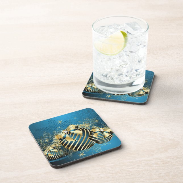 Golden Christmas Baubles Beverage Coaster (Right Side)