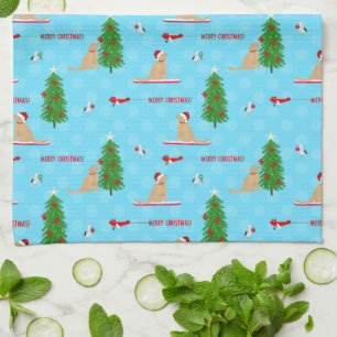 Golden Christmas Beach Day Kitchen Towel
