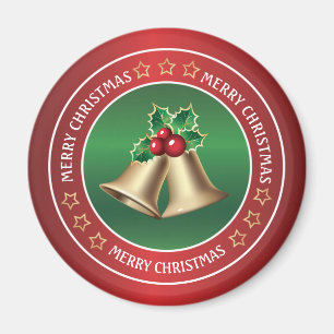 Golden Christmas bells and holly Magnet