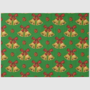 Golden Christmas Bells and Red Berries Green Tissue Paper