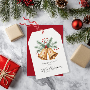Golden Christmas Bells Elegant Personalised Ivory Holiday Card
