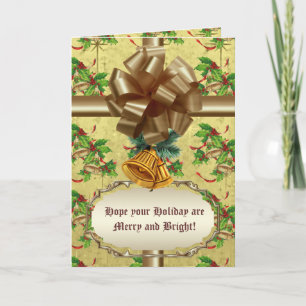 Golden Christmas Bells Holiday Card