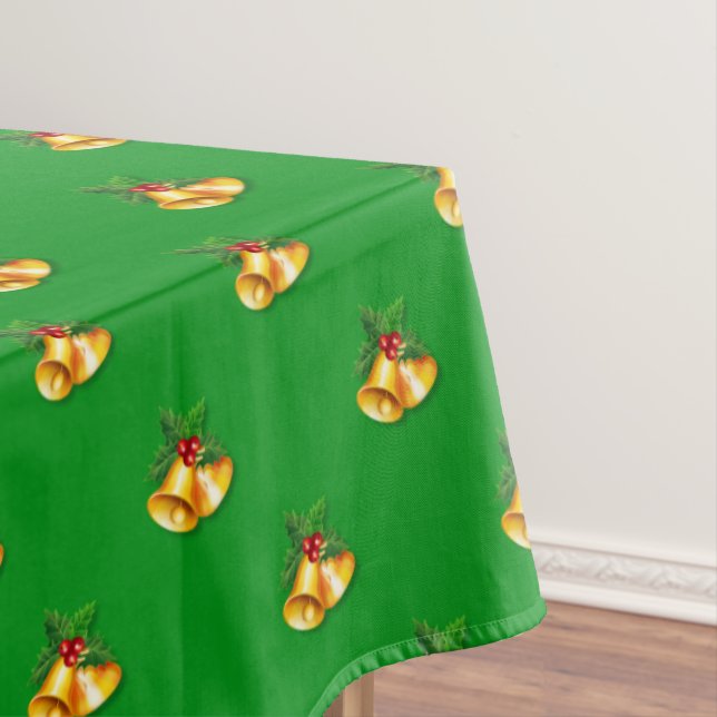 Golden Christmas Bells on Green Tablecloth (In Situ)