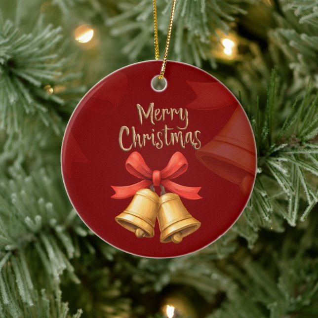 Golden Christmas Bells Red Holiday Art Ceramic Tree Decoration (Tree)