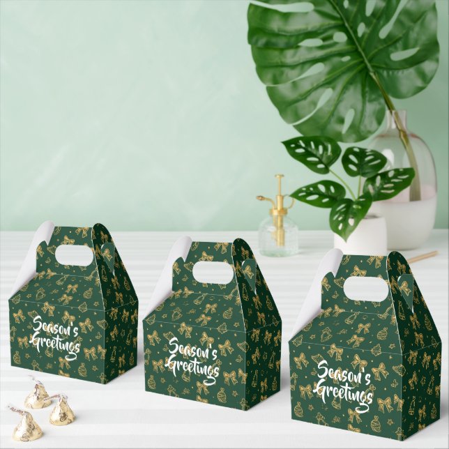 Golden Christmas Bells & Ribbons Pattern Favour Box (Multiple)