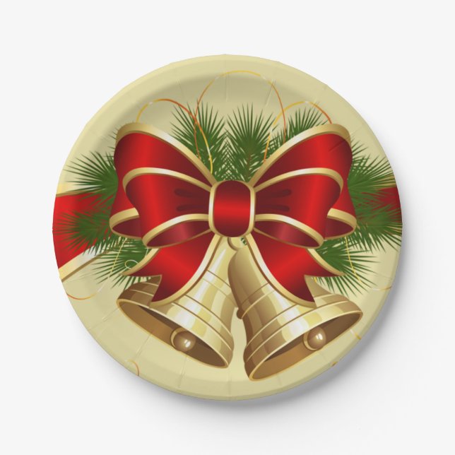 Golden Christmas Bells Tableware Paper Plate (Front)