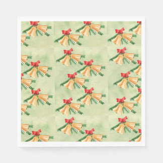 Golden Christmas Bells Vintage Art Style Red Green Napkin
