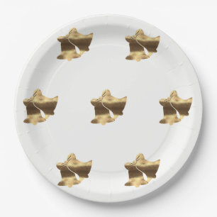 Golden Christmas Bells White Gold Pattern Elegant Paper Plate