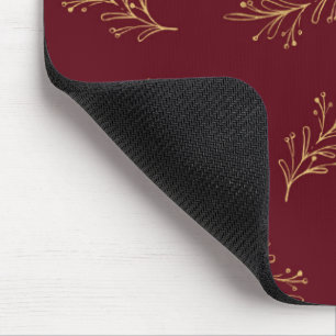 Golden Christmas Branches On Red Background Mouse Mat
