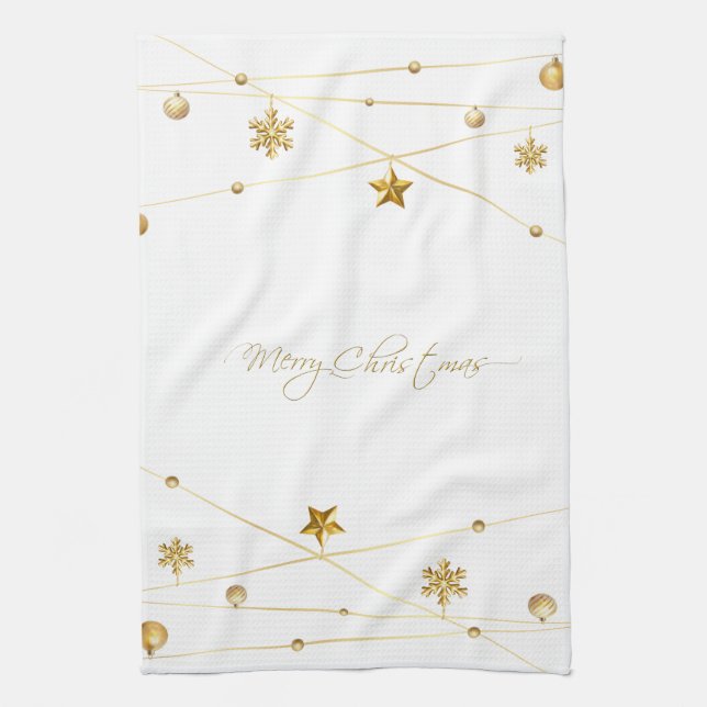 Golden Christmas Calligraphy Tea Towel (Vertical)