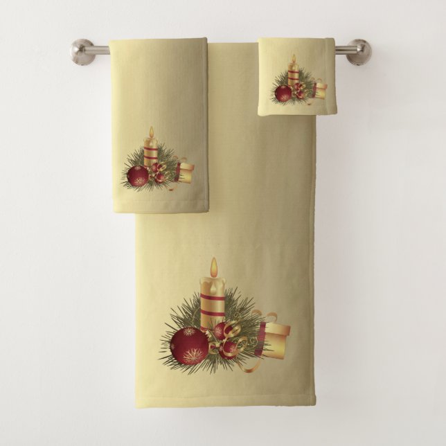 Golden Christmas Candle Bath Towel Set (Insitu)