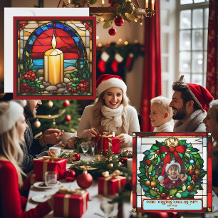 Golden Christmas Candle Faux Stained Glass