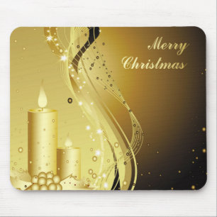 Golden Christmas Candle on Sparkling Background Mouse Mat