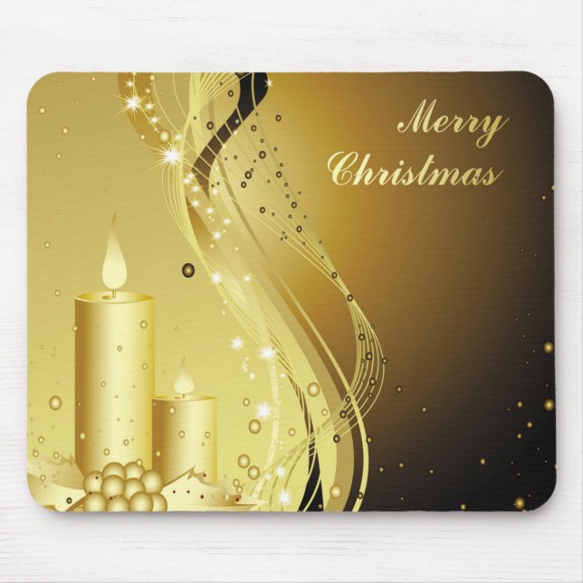 Golden Christmas Candle on Sparkling Background Mouse Mat (Front)