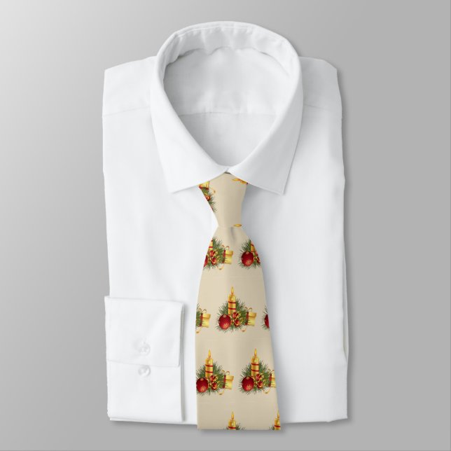 Golden Christmas Candles Tie (Tied)