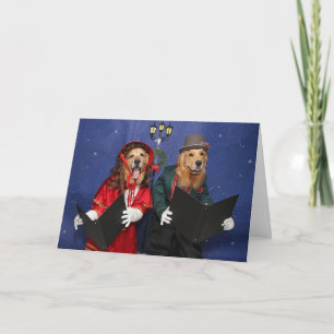 Golden Christmas Carolers Holiday Card